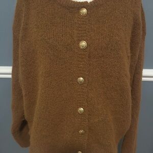 Brown Cardigan with faux brass buttons xl